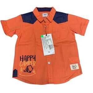 Donuts Boys "Happy Camper" Orange & Navy Western Short Sleeve Shirt 18-24 Months